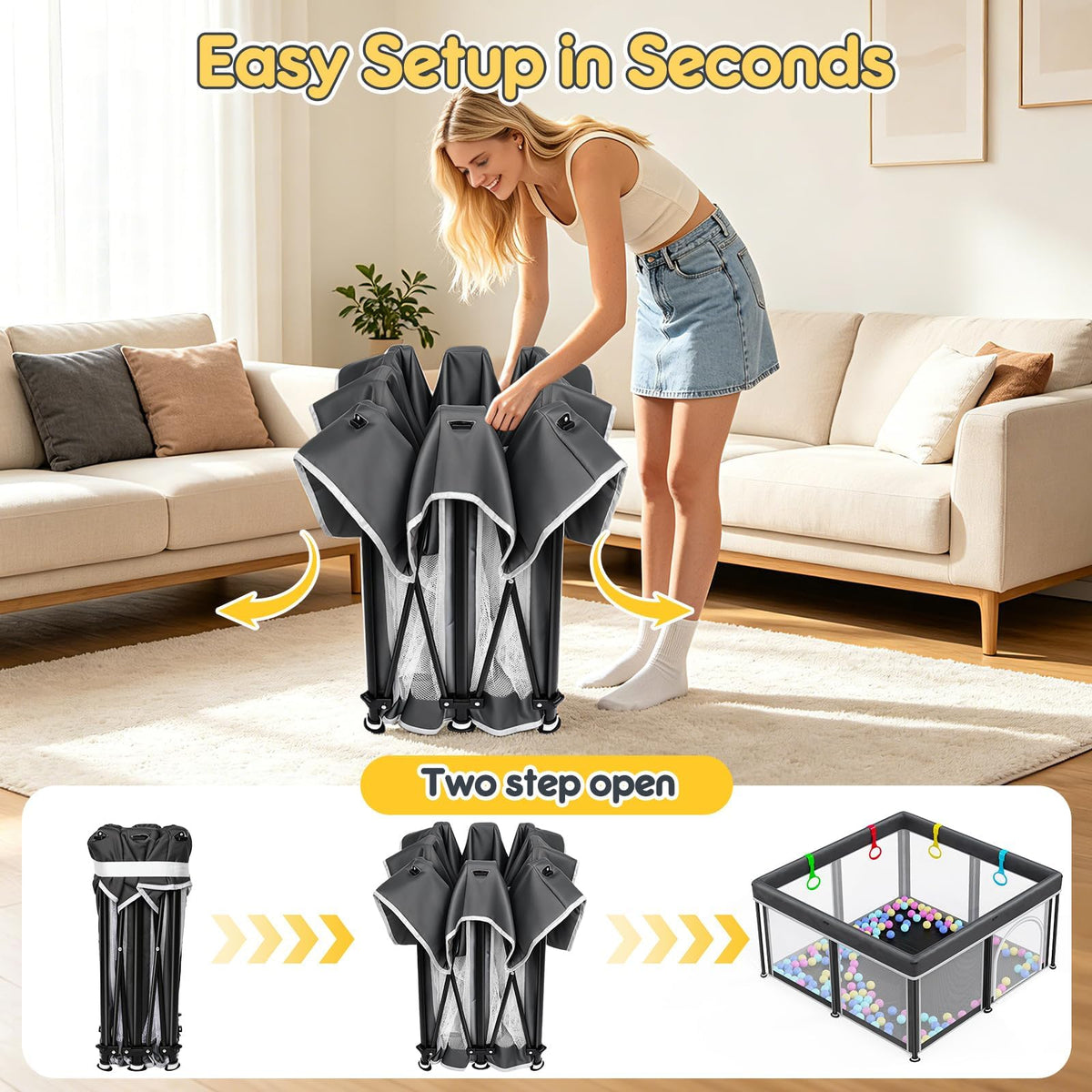 Foldable Baby Playpen with Mat 50"×50" Playpen for Babies and Toddlers