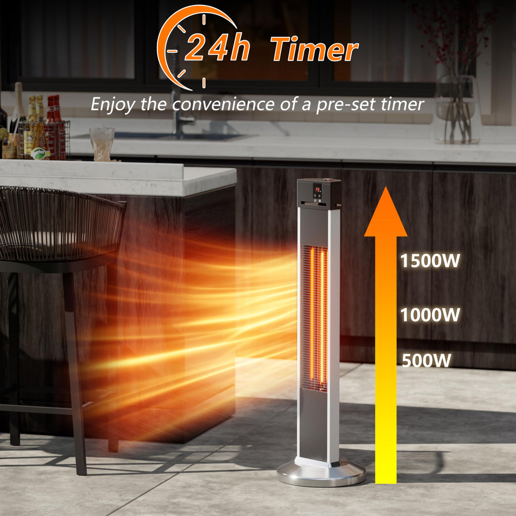 Patio Heater, Outdoor Backyard Garden Porch Infrared Deck Electric heater, Portable Carbon Fiber Freestand with