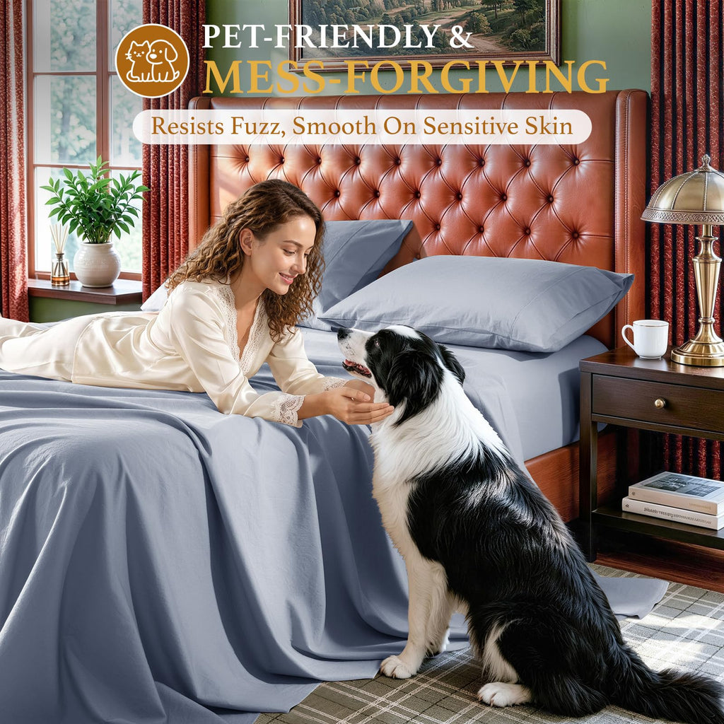 100% Washed Cotton Sheets Set, Linen-Like Feel Sheets