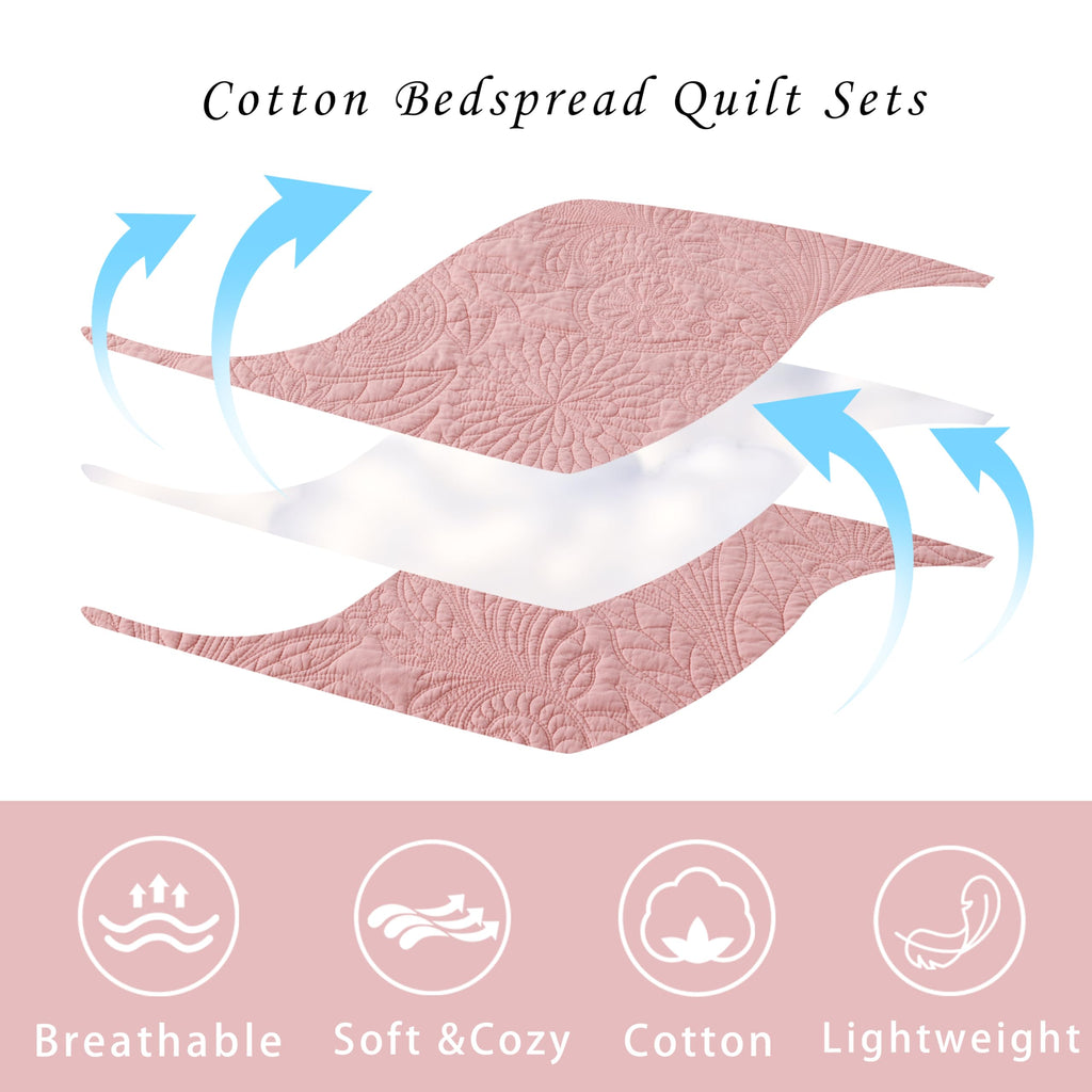 100% Cotton California King Size Quilt Set, Pink Paisley Bedspread