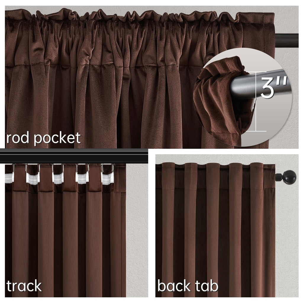96 Inches Long Velvet Curtains Tan Luxury Elegant Vintage Room Drakening Thermal Privacy Curtains Bedroom Chocolate