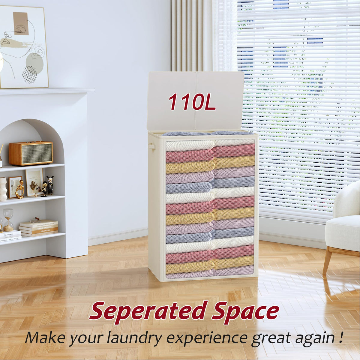 110L Laundry Hamper with Lid, Reinforced Sturdy Large Laundry Hamper with Handle and Lid, Collapsible Clothes Basket