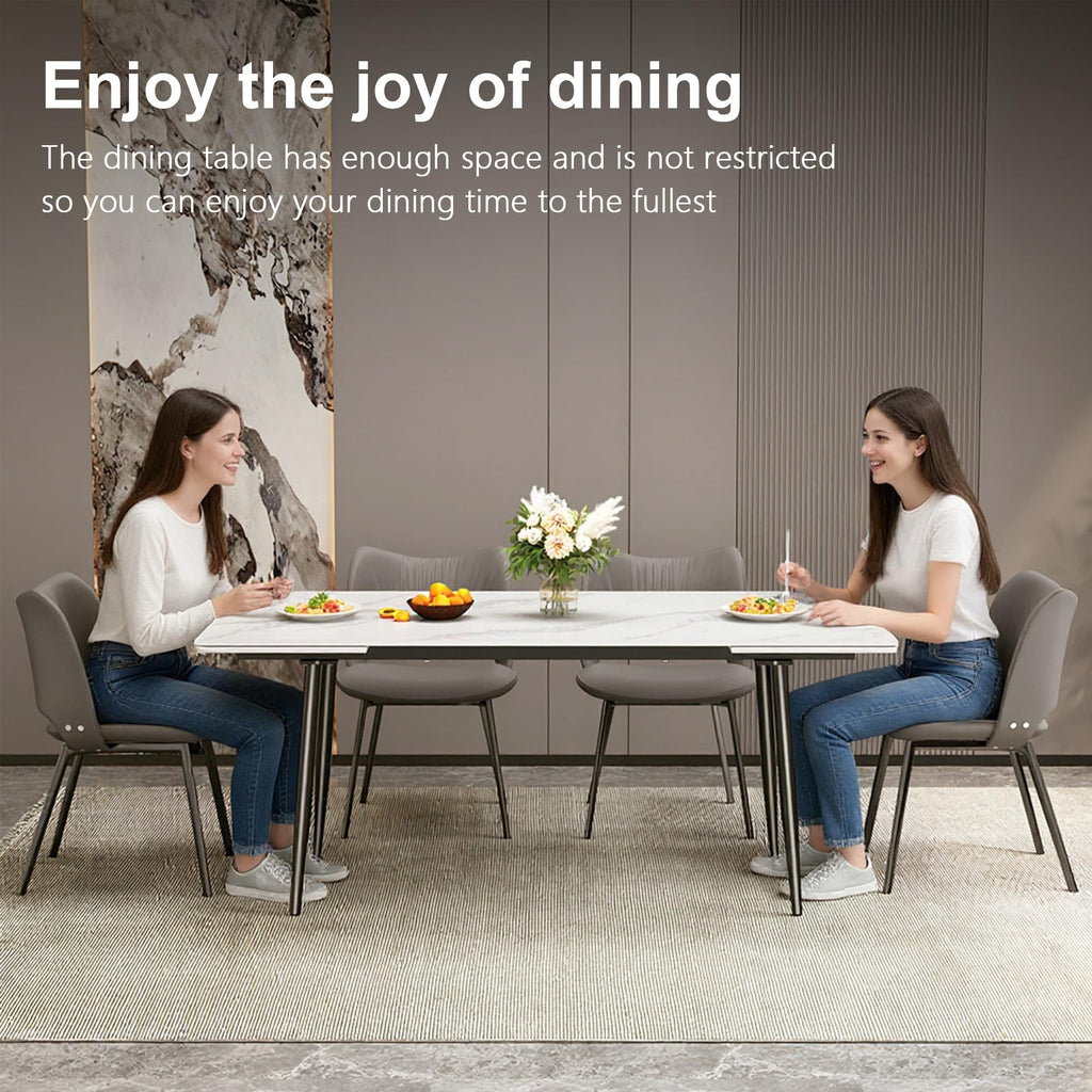 62.9"-94.4" Extendable Dining Table, White Sintered Stone Top