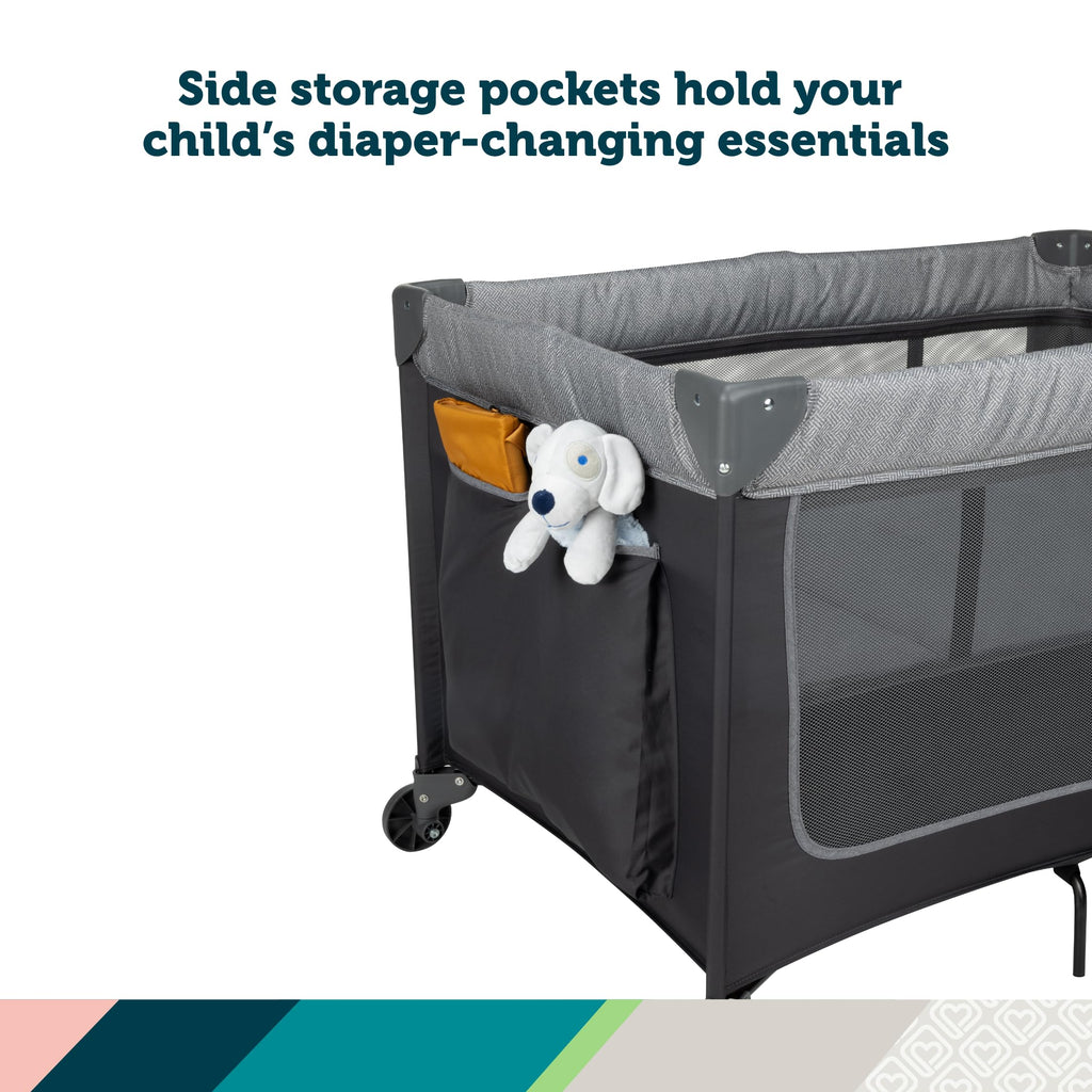 4-in-1 Portable Play Yard with Bassinet, Portable Bassinet, and Flip-Away Changer, Gray