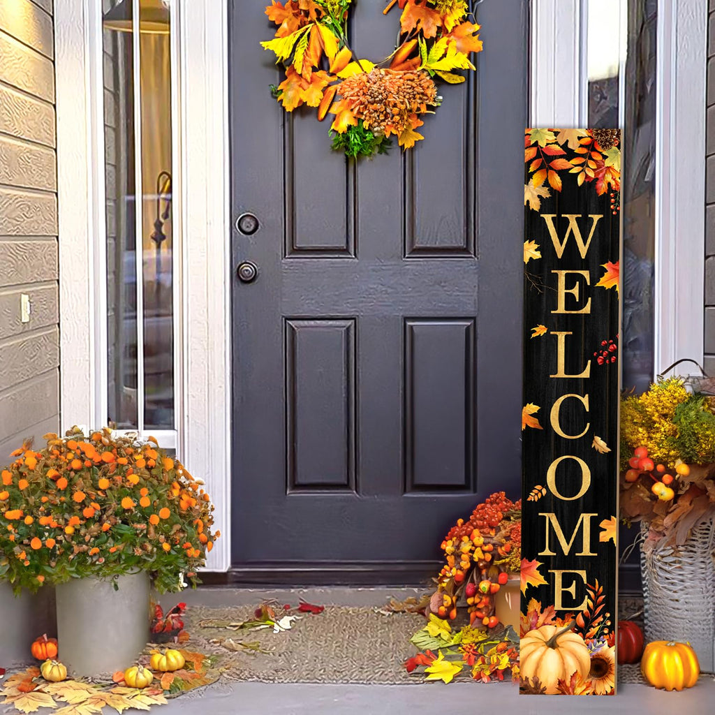 Fall Welcome Porch Sign, Pumpkin Signs for Front Porch, Maples Door Sign Yard, Vertical Wood Sign Standing Front Door