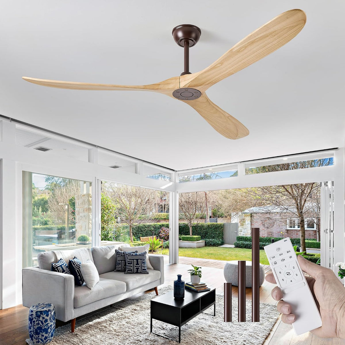 Inspired Maverick Style 72" Ceiling Fan No Light, 3 Solid Wood Blades, Oil Rubbed Bronze Motor, Quiet Reversible DC Motor with Remote Control