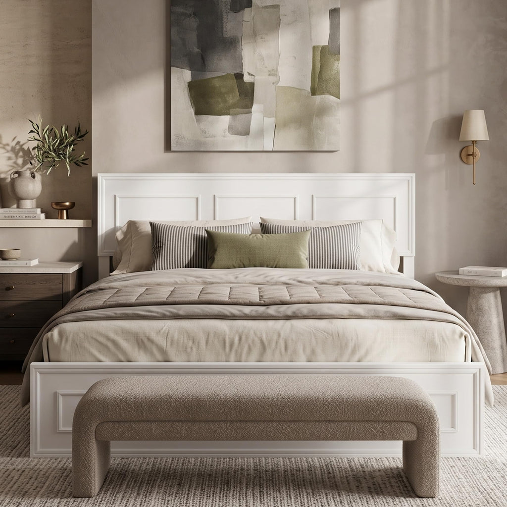 Bed Frame with Adjustable Height Headboard, Pine Wood Platform Bed with Strengthened Support Frame, Modern