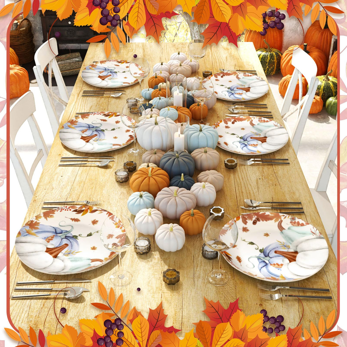 4 Pc Thanksgiving Dinner Plate Ceramic Plate, Stylish Pattern