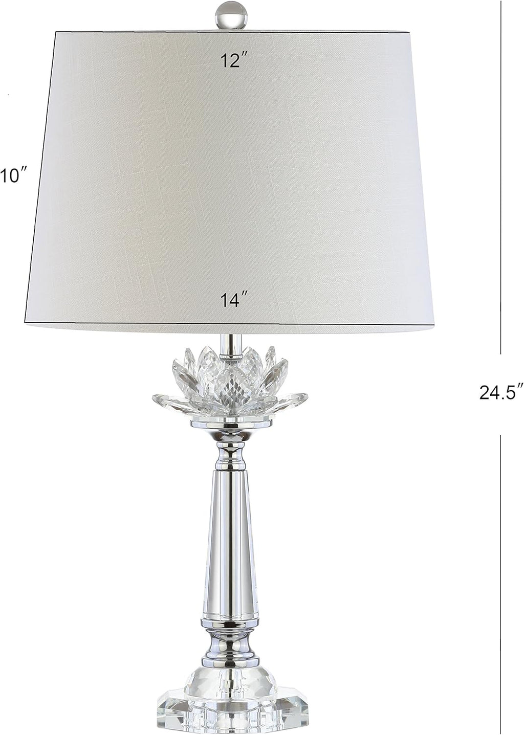 24.5" Clear Crystal LED Table Lamp, Hollywood Regency Modern Glam Candlestick Lamp with White Linen Drum Shade Bedroom