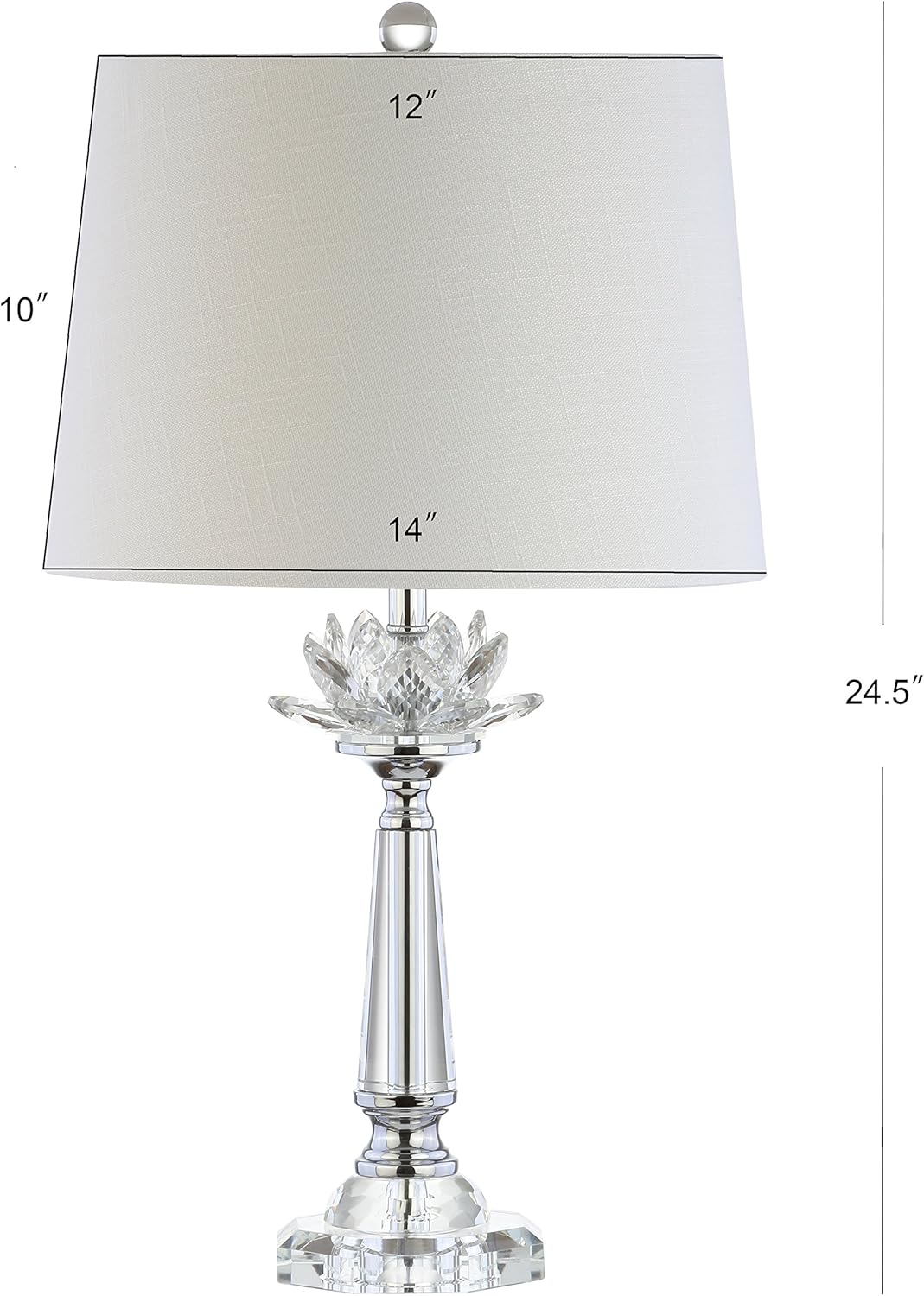 24.5" Clear Crystal LED Table Lamp, Hollywood Regency Modern Glam Candlestick Lamp with White Linen Drum Shade Bedroom