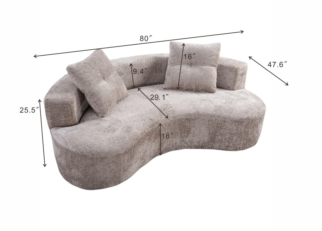 80" Boucle Curved Modular Boneless with 2 Pillows, Camel