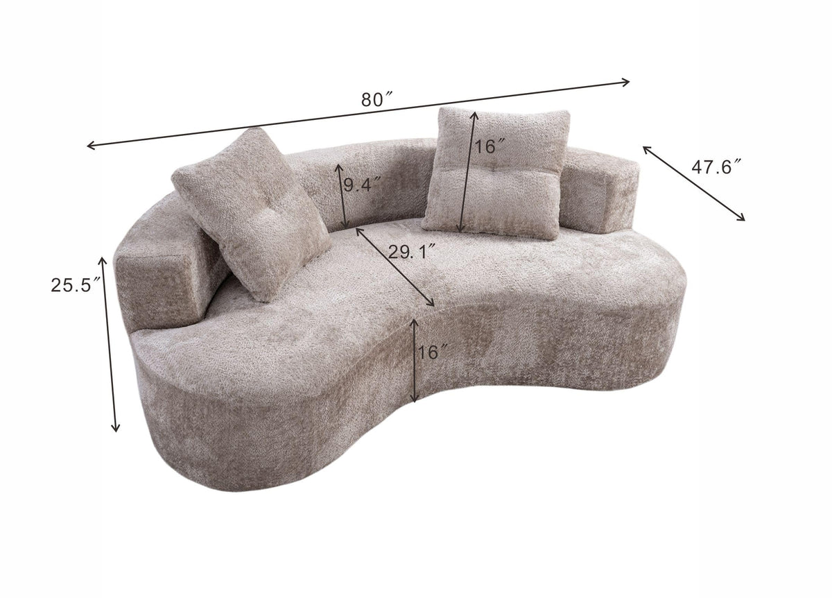 80" Boucle Curved Modular Boneless with 2 Pillows, Camel