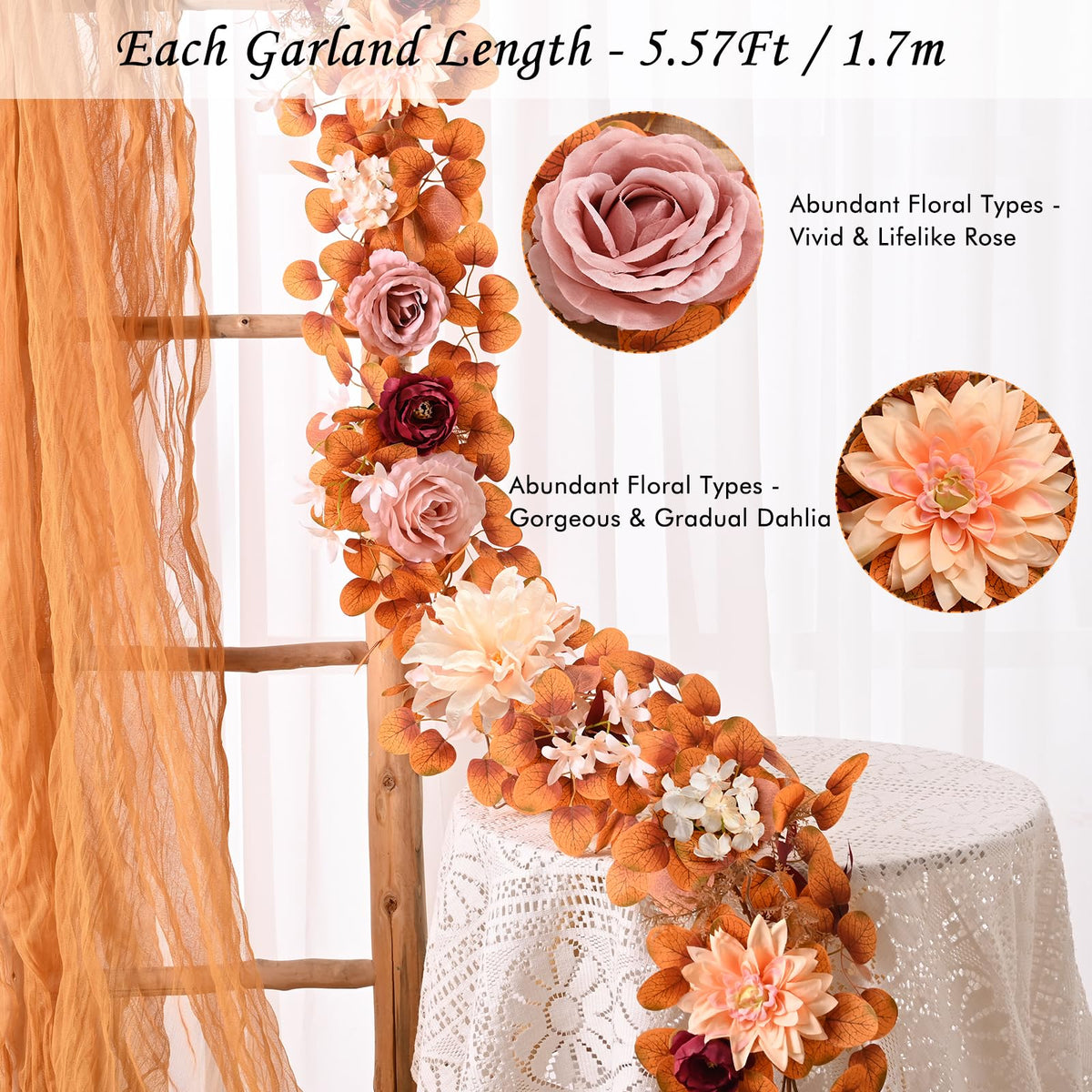 2Pcs Fall Garland, 11Ft Eucalyptus Garland with Flowers