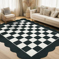 Large Area Rug Washable Living Room Rug Scalloped Neutral Area Rugs Dining Room Modern Checkerboard Carpet Stain