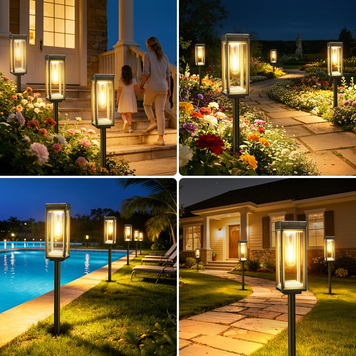 Tall Solar Lights Outdoor, 8 Pack Bright Pathway Lights Solar Powered