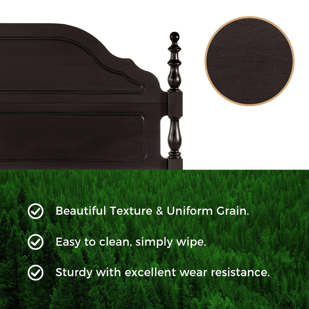 Wood Queen Size Bed Frame with Wooden 50" Tall Headboard, Heavy Duty Solid Wood Slats Support, Rubber Wood Platform