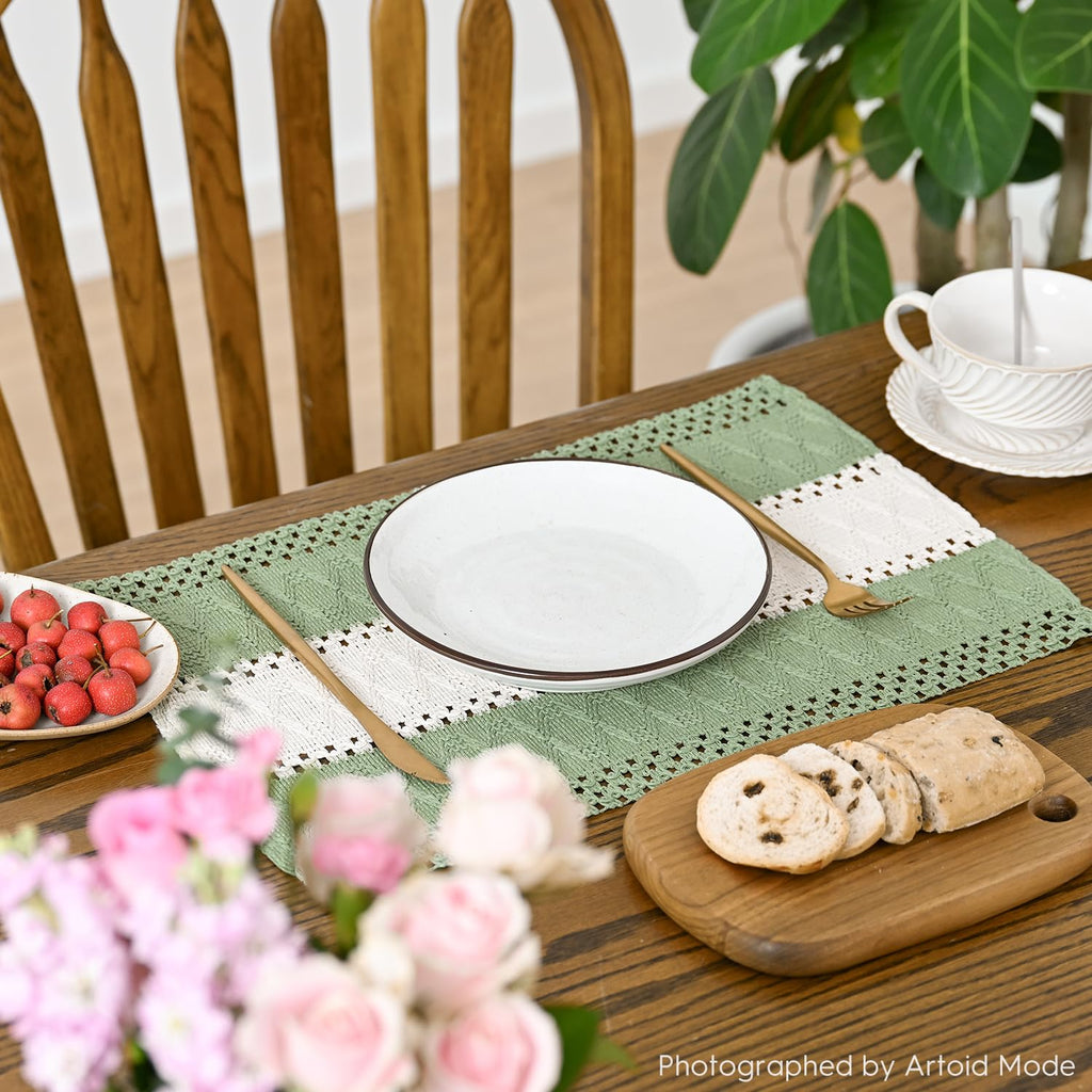 Light Green Rustic Farmhouse Placemats Set of 4-12x18 Inch