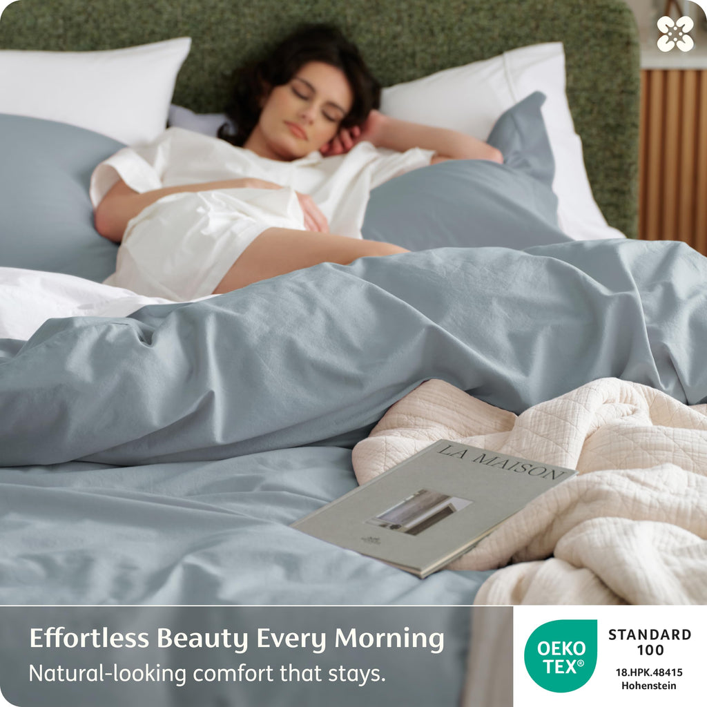 PureWoven 100% Washed Cotton Duvet Cover Set, Queen, 3-PC
