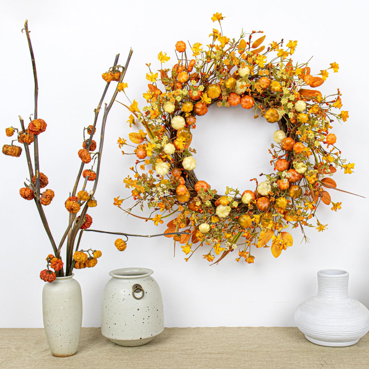 22 Inches Fall Wreath Fall Wreaths for Front Door Thanksgiving Wreath