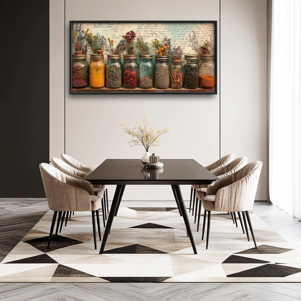 Kitchen Wall Art Spices Herbs Food Wall Decor Large Size Dining Room Canvas Painting Pictures Prints Framed Home
