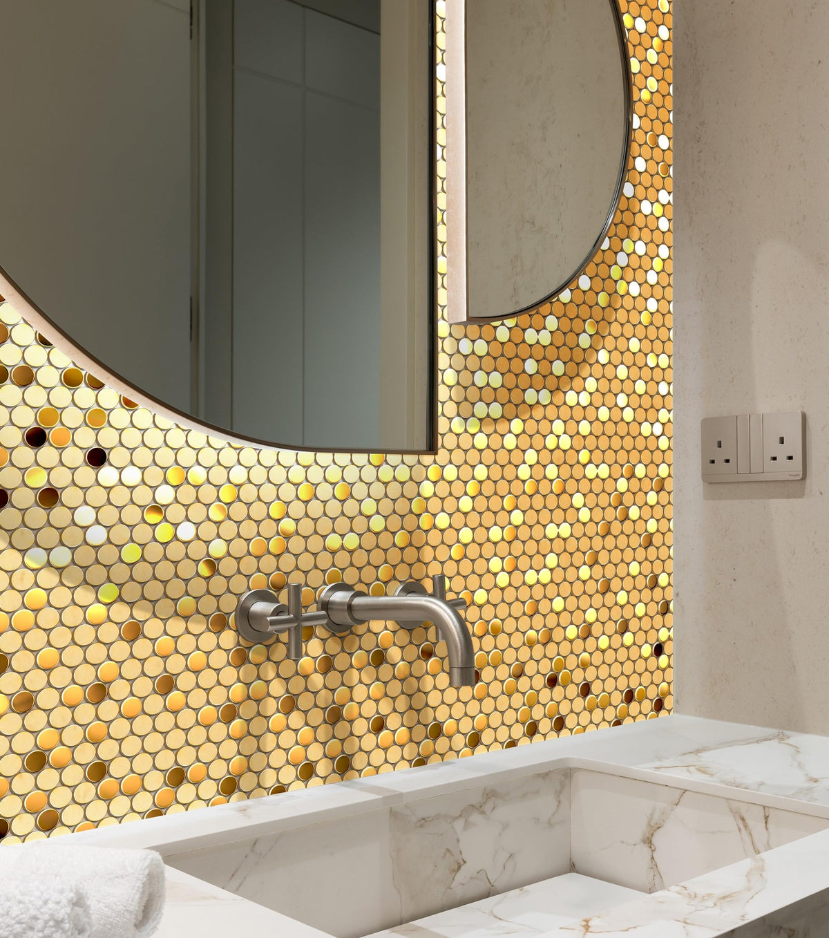 Gold Backsplash Tile Penny Round Mosaics 3/4" Golden Stainless Steel Tiles for Wall Backsplash Shower Floor (Box of 5