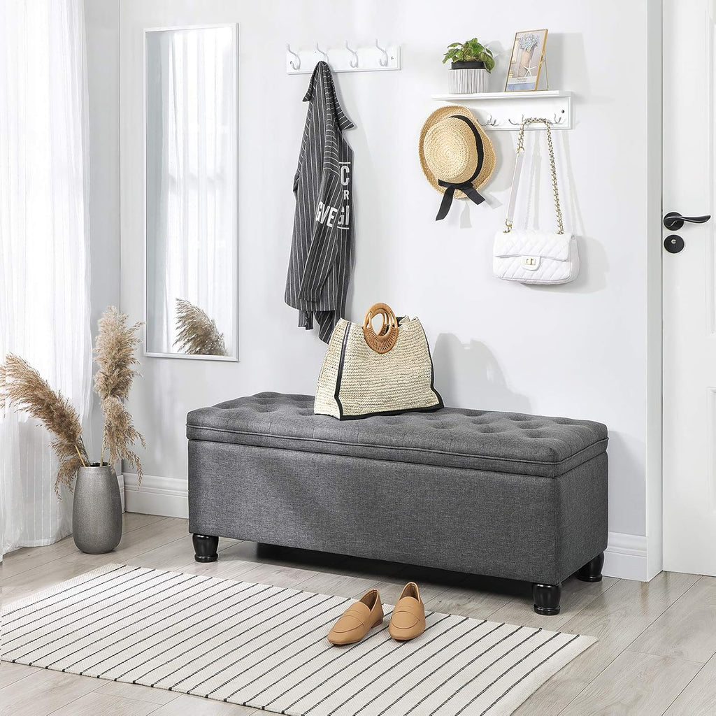 Storage Ottoman, 46.5 Inches Bedroom Bench, Solid Wood Legs