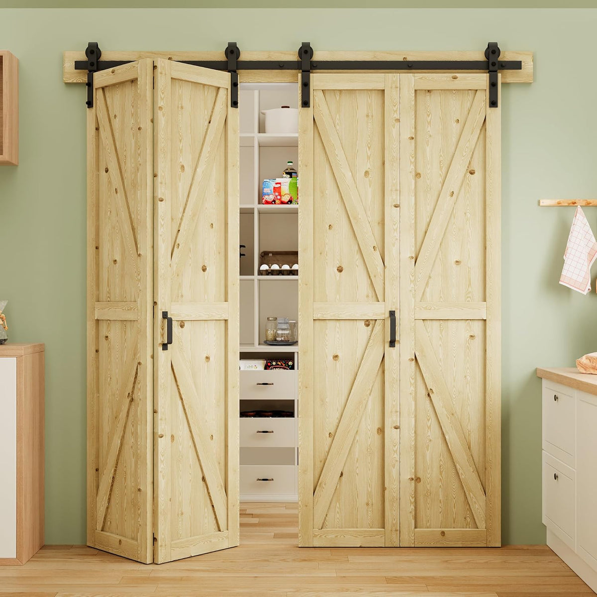 Water-Resistant Bifold Barn Door, 50" x 84" for 4 Closet Doors, Unfinished Bi Fold Barn Door with Header Board &