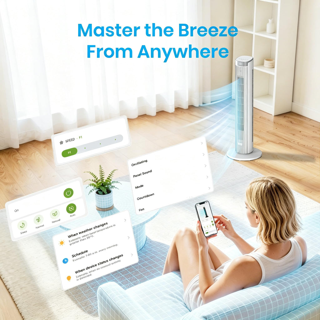 Tower Fan , 23dB, 90°oscillating, Smart Control, White