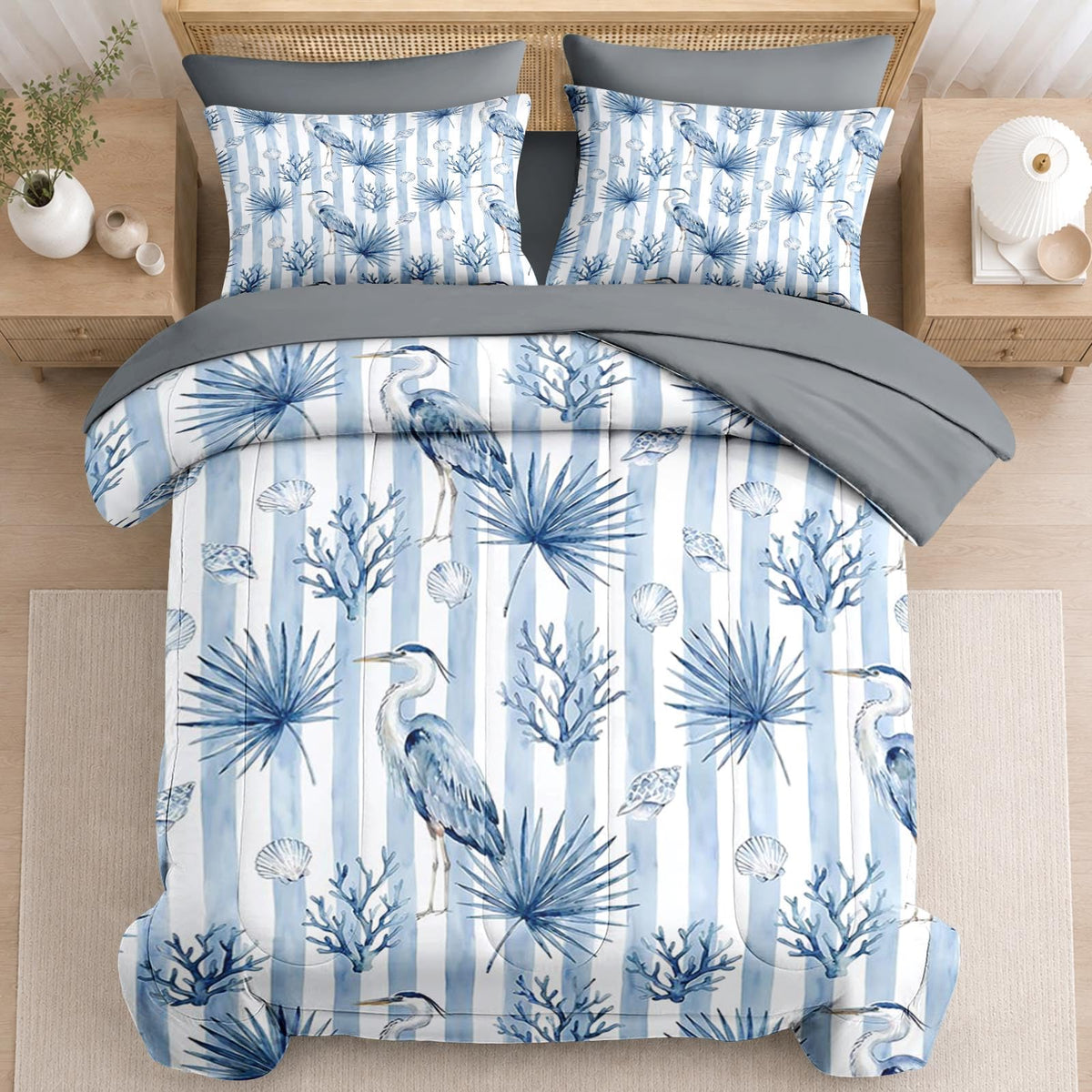 Comforter Set with Sheets, 5 Pieces Coastal Blue Bedding