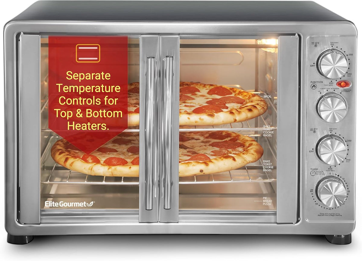 ETO4510B# French Door 47.5Qt, 18-Slice Convection Oven 4-Control Knobs, Bake Broil Toast Rotisserie Keep Warm