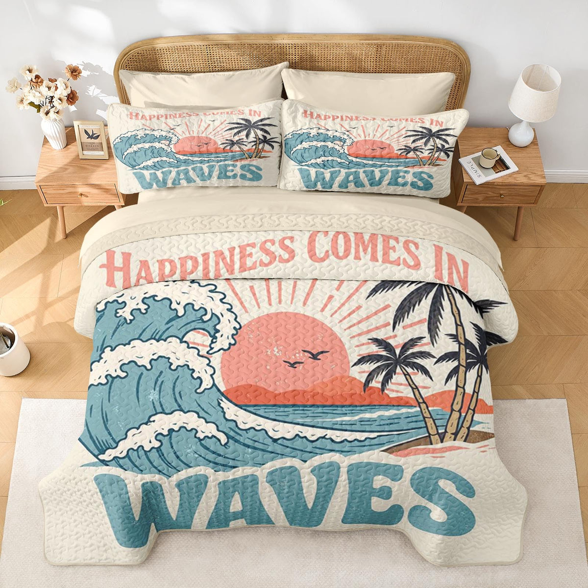 Quilt Set, 7 Pieces Beach Ocean Bedding, Bedspread