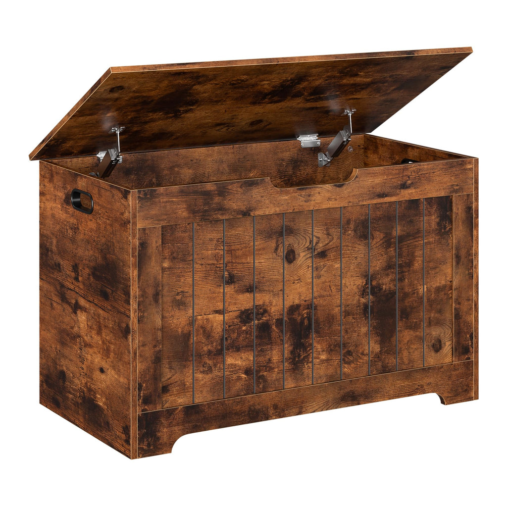 Storage Chest, Wooden Storage Bench with Flip-top Lid & Safety Hinge, Storing Trunk, Rustic Brown