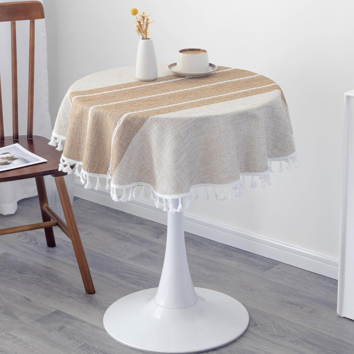 Waterproof Cotton Linen Washable Round Tablecloth 36 Inch Coffee