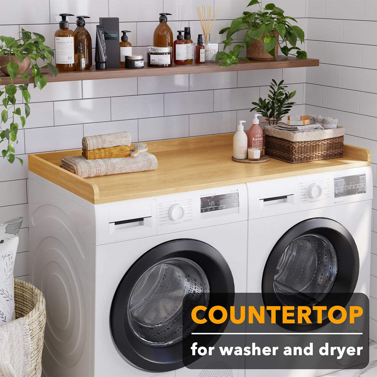 Washer Dryer Countertop, Laundry Wood Shelf Topper with Edge, 54" Width x 27.5" Depth Cover Guard Organizer for
