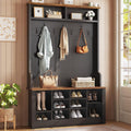 Hall Tree with Bench and Shoe Storage, 3-in-1 Entryway Bench with Coat Rack, Adjustable Shoe Storage and Hanging Hooks, Black
