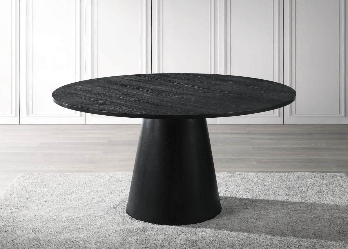 Terra 59" Transitional Round Dining Table with Pedestal Base, Black