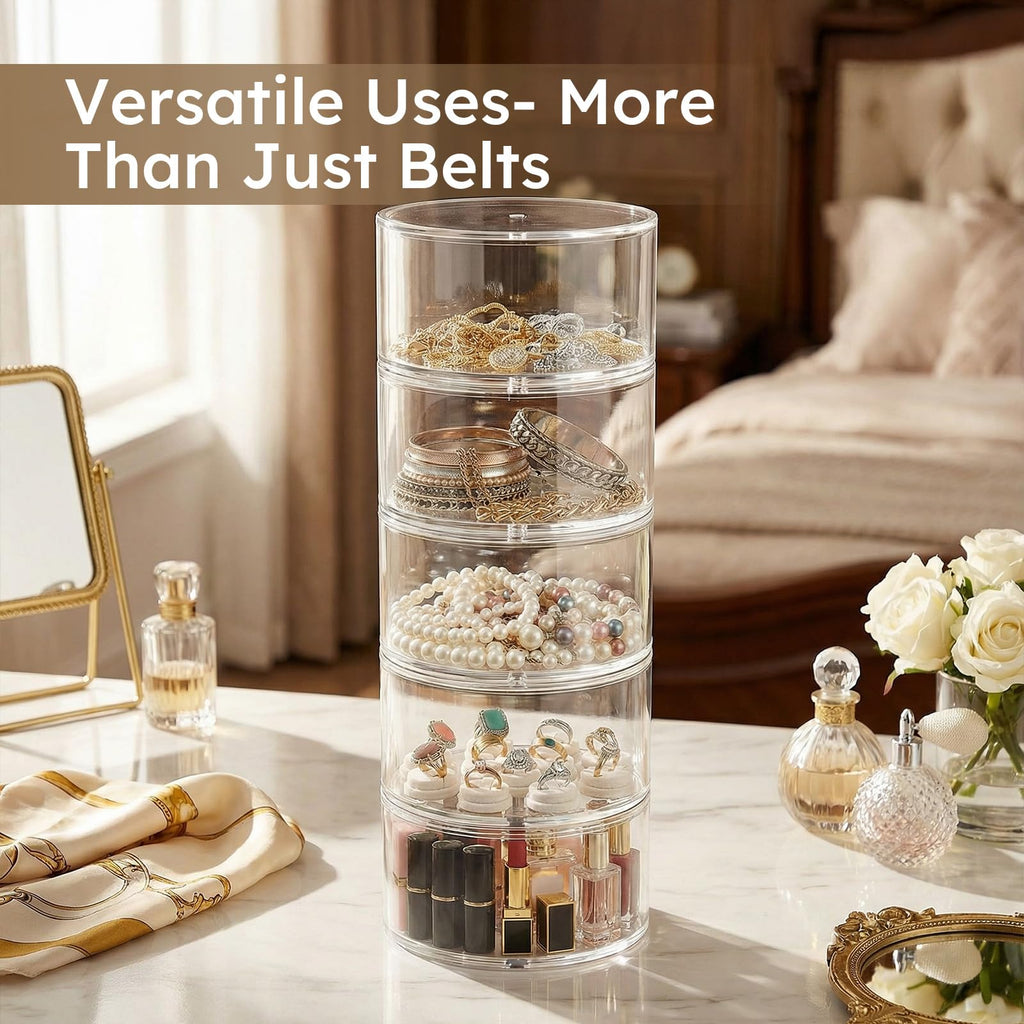 Acrylic Belt Storage Organizer For Closet 4-Layer Stackable Belt Box