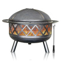 Crossweave 30" Wood Burning Fire Pit with Spark Screen, Poker, Mesh Cover, Stainless Steel Grate - Black