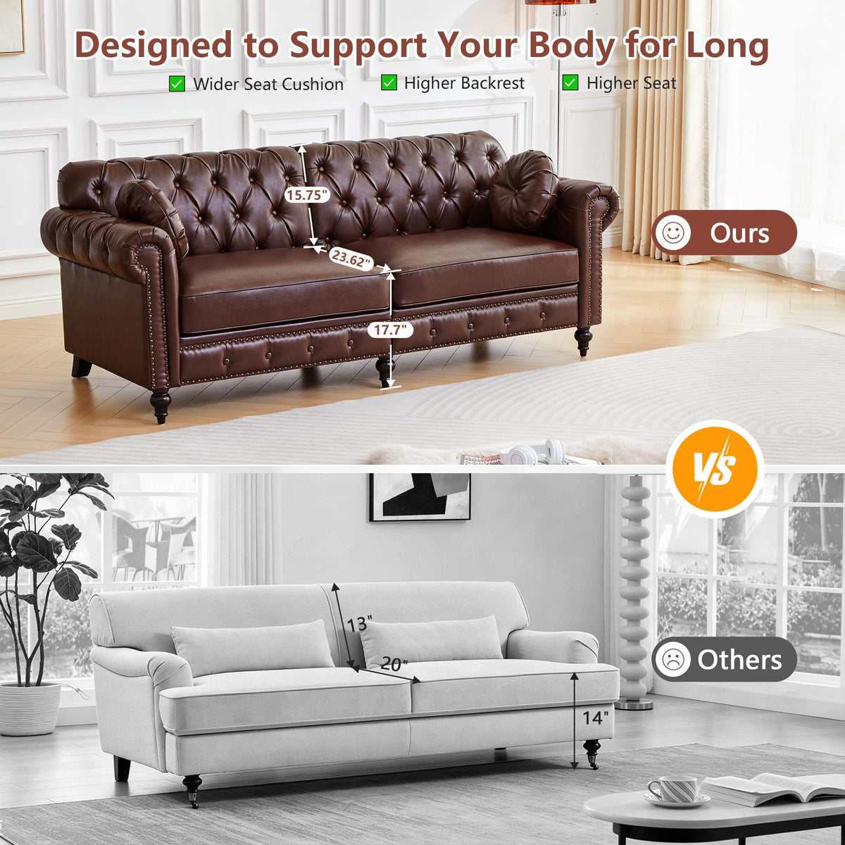 2 Pieces Living Room Furniture Set, High Back Modern Faux Leather Chair Loveseat Couch with Button Tufted, Nailhead