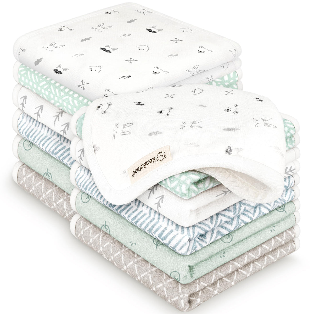 12-Pack Cotton Baby Washcloths for Newborn, Organic Cotton Muslin (Nordic)