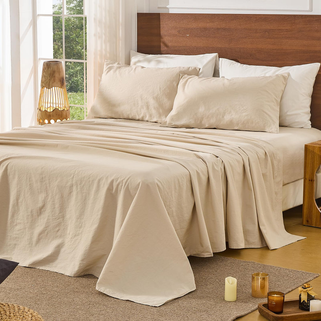 100% French Linen Bed Sheet Set - 16" Deep Pocket, 4-Piece