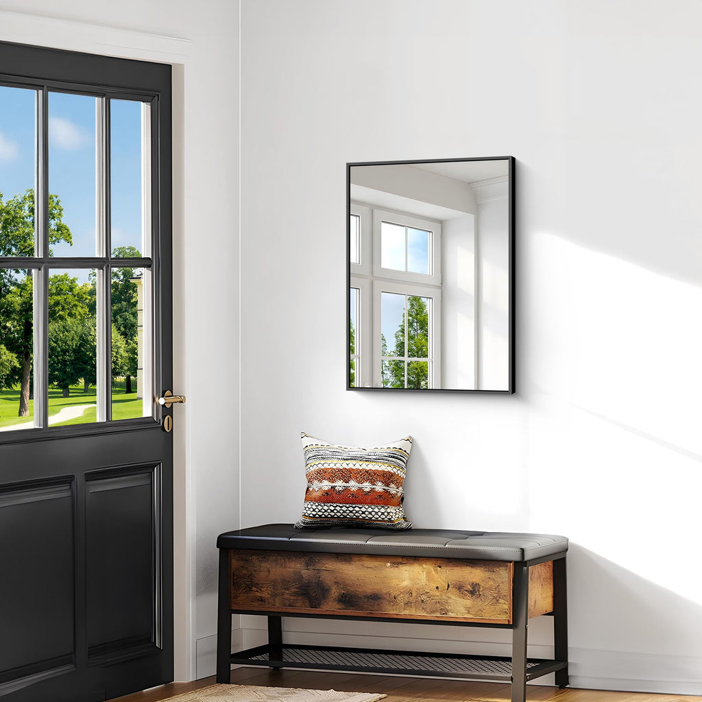 Bathroom Mirror, 24x30 inch Wall Mirror Wall Mounted Black Rectangle Square Corner Mirrors, Black Bathroom Mirror