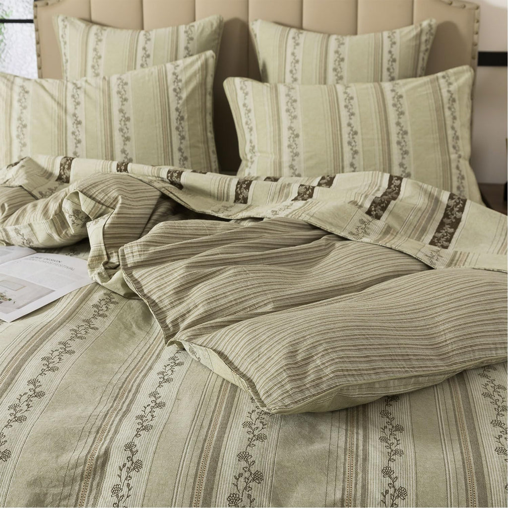 King/Cal King Floral Duvet Cover Set 3-Piece - 100% Cotton Woven Jacquard Bedding with Pillowcases, Soft Hotel-Style