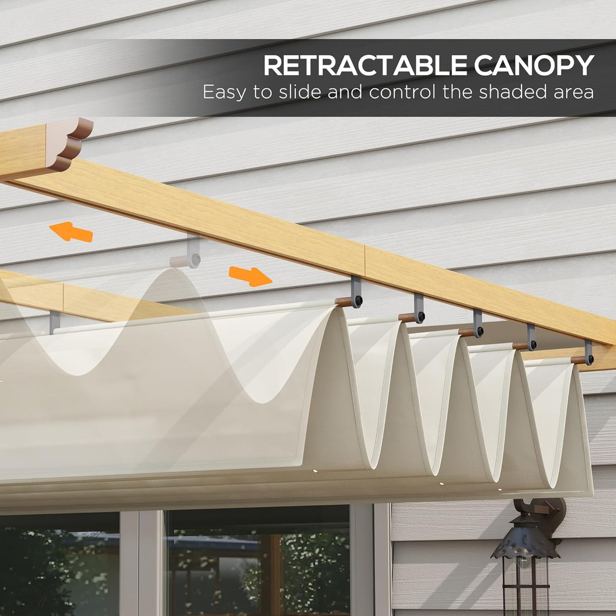 10' x 13' Retractable Pergola Canopy, Wood Grain Aluminum Pergola, Outdoor Sun Shade Shelter for Grill, Garden, Patio