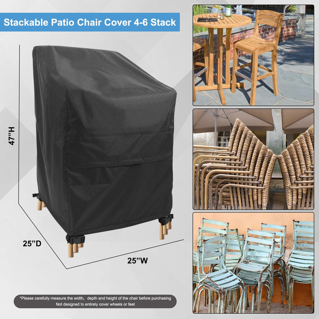 Stackable Chair Covers Outdoor Waterproof - 2 Pack (28W x 36D x 47H inches, Black) Patio Furniture Covers with
