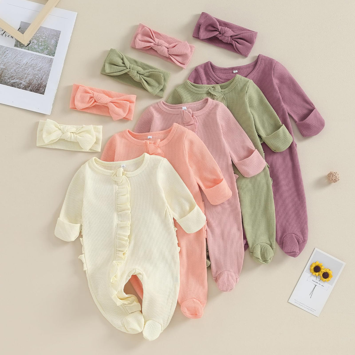 Baby Girl Fall Winter Outfits - Knit Jumpsuit Ruffle Romper Coming Home Outfit (mitten cuff Jumpsuit Purple)