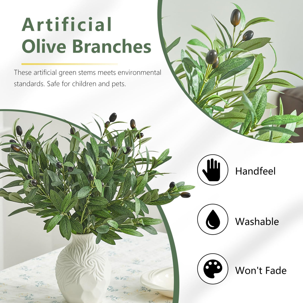 5 PCS 18 Inch Olive Tree Branches Greenery Stems Artificial Plants Faux Olive Branch for Vase Realistic Green Stem