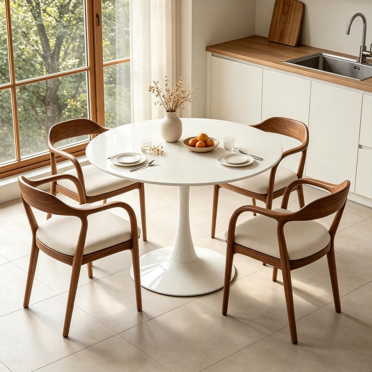 Inspired Saarinen Style 31.5" Modern Round Table, Tulip Base, Dining Coffee Table, White