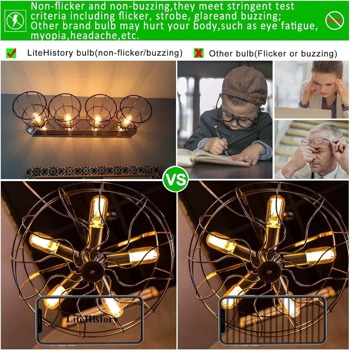 T45 E26 Led Bulb 60 watt,Dimmable,Amber Light Bulbs,2200K,6Pack
