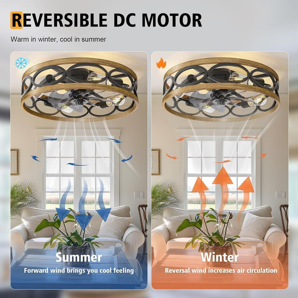 20" Flush Mount Caged Ceiling Fan with Light & Remote